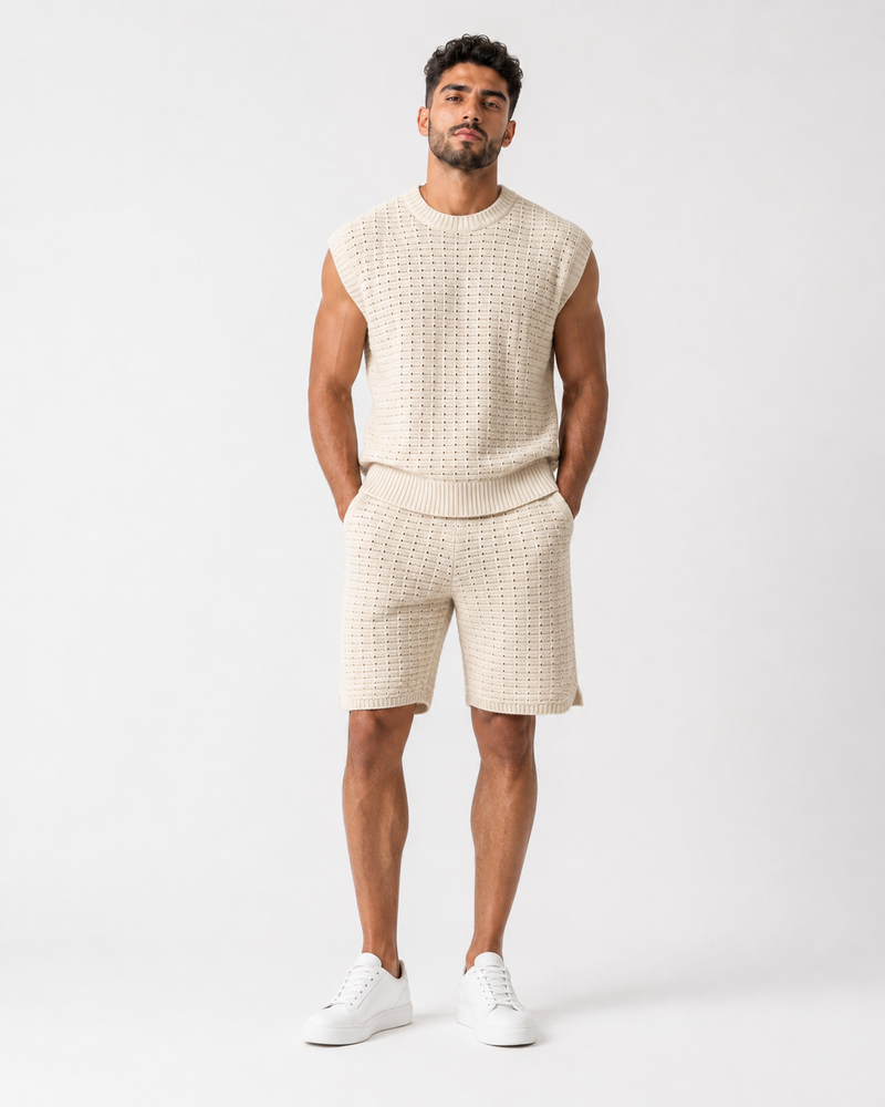סט טופ סרוג וברמודה – CREAM KNIT