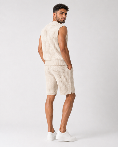סט טופ סרוג וברמודה – CREAM KNIT