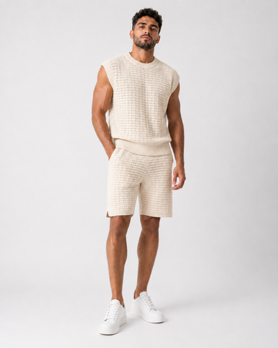 סט טופ סרוג וברמודה – CREAM KNIT
