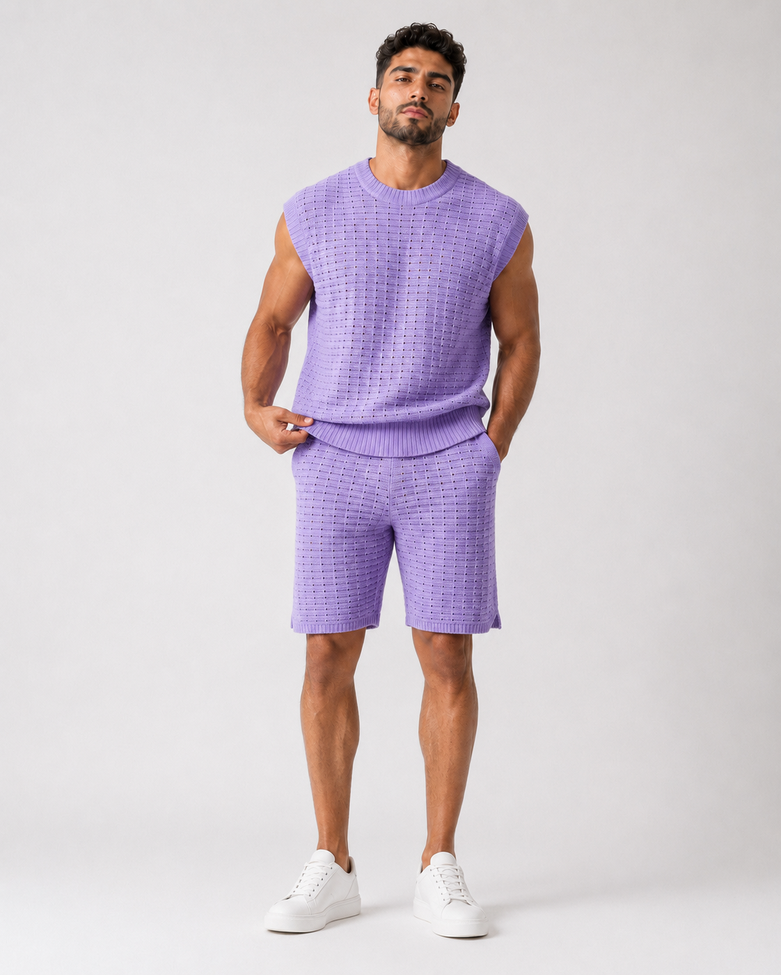 סט טופ סרוג וברמודה – CREAM KNIT