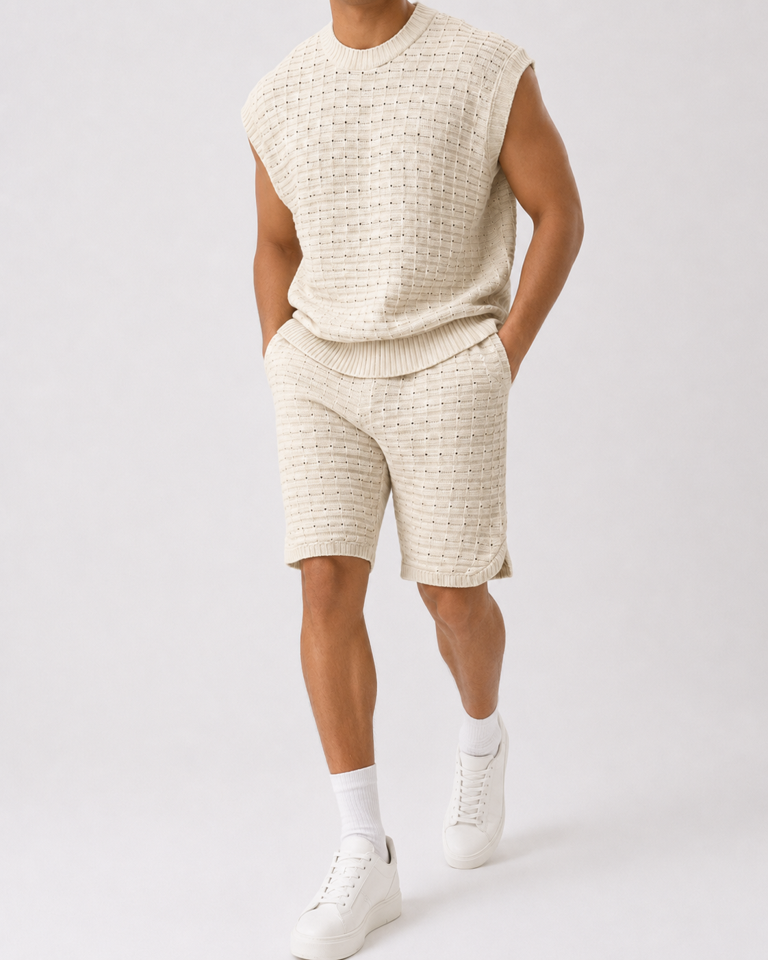 סט טופ סרוג וברמודה – CREAM KNIT