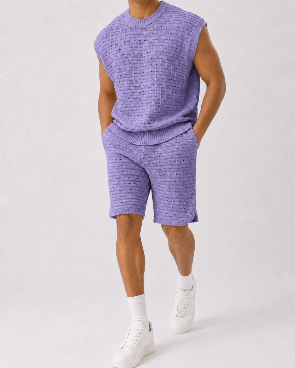 סט טופ סרוג וברמודה – LILAC KNIT