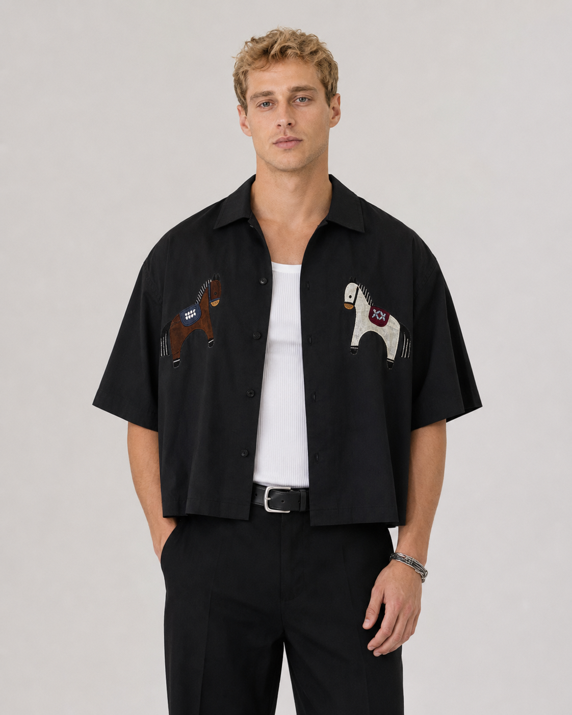חולצה מכופתרת קרופ HORSE CLUB