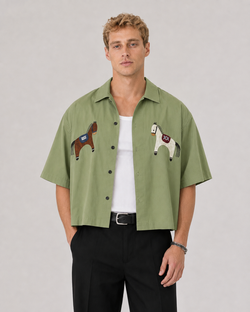 חולצה מכופתרת קרופ HORSE CLUB