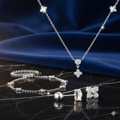 סט מואסנייט שרשרת+צמיד+עגילים דגם Kasandra