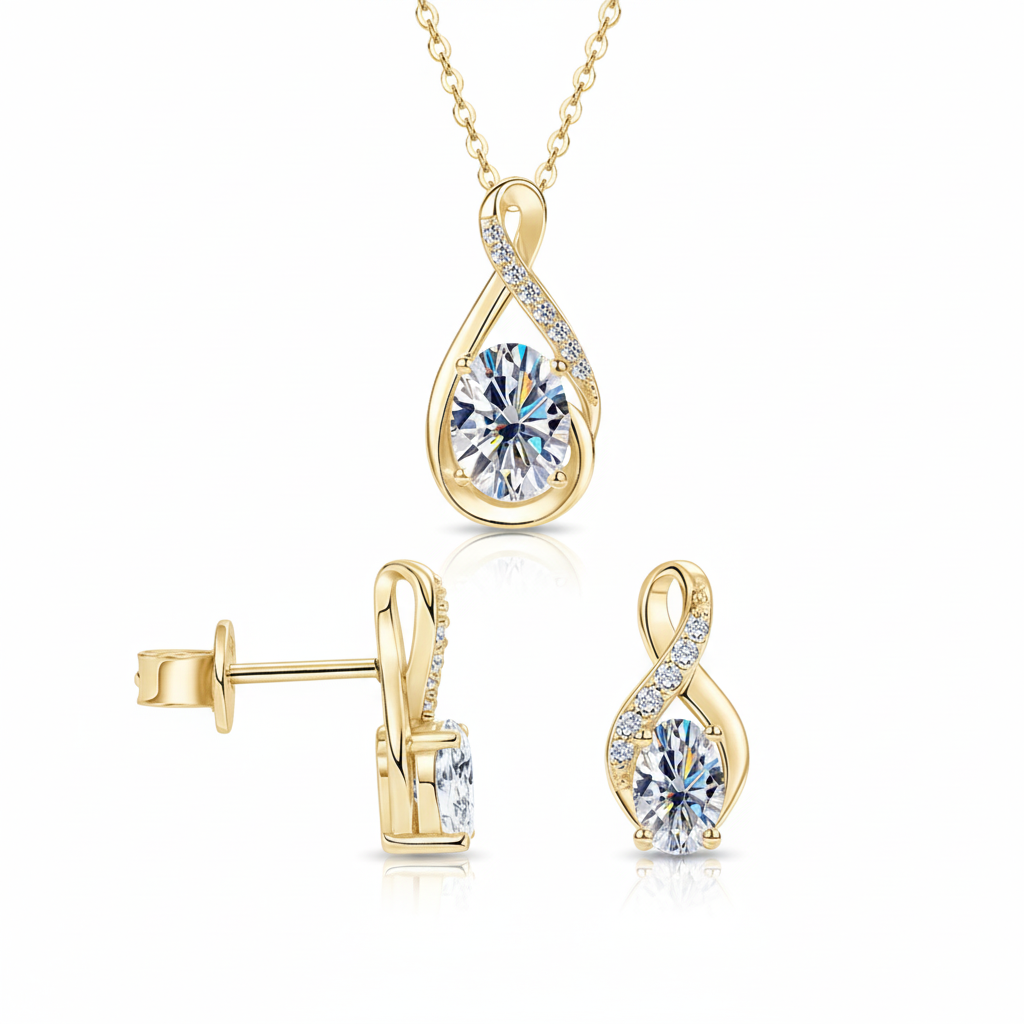 סט מואסנייט שרשרת+עגילים דגם Lunar