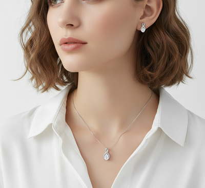 סט מואסנייט שרשרת+עגילים דגם Lunar