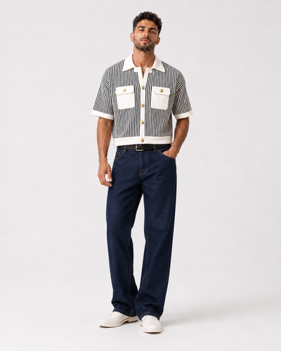 חולצה מכופתרת קרופ STRIPE POCKET