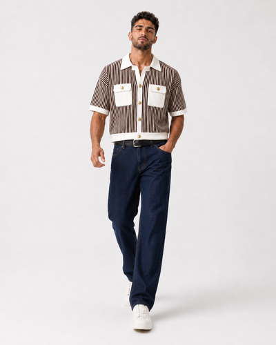 חולצה מכופתרת קרופ STRIPE POCKET