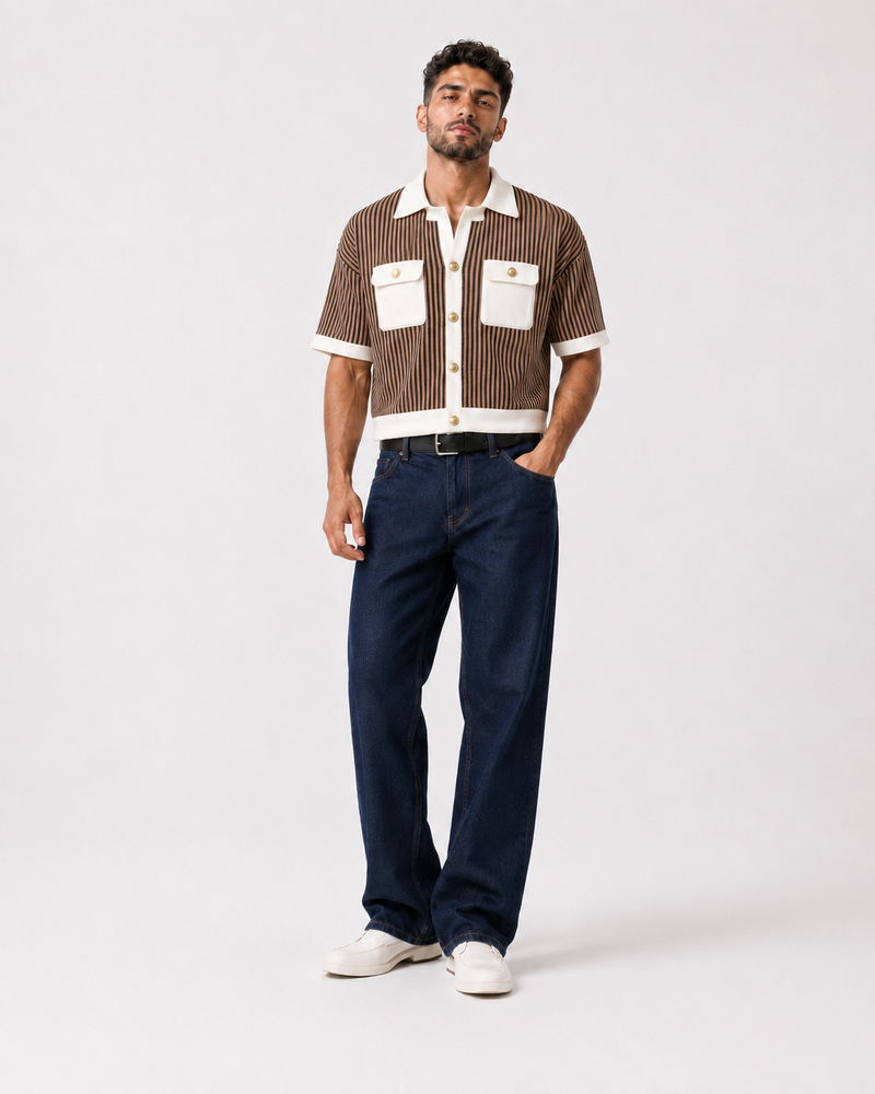חולצה מכופתרת קרופ STRIPE POCKET