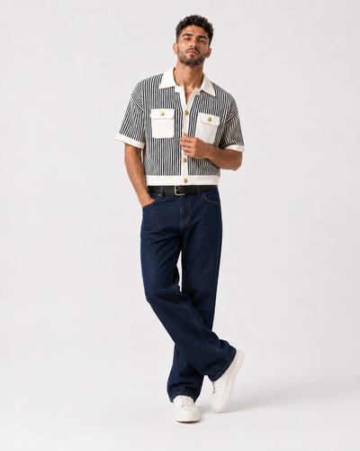 חולצה מכופתרת קרופ STRIPE POCKET