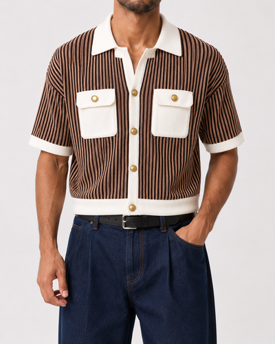 חולצה מכופתרת קרופ STRIPE POCKET