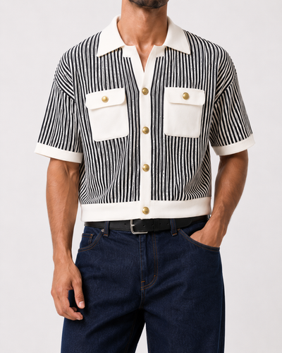 חולצה מכופתרת קרופ STRIPE POCKET
