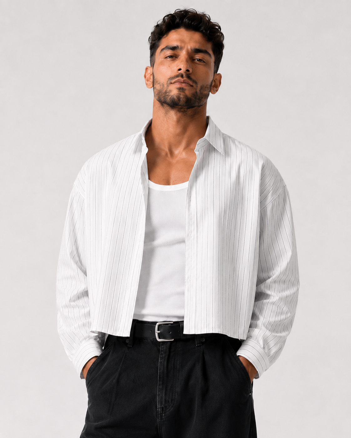חולצה מכופתרת PINSTRIPE CROP