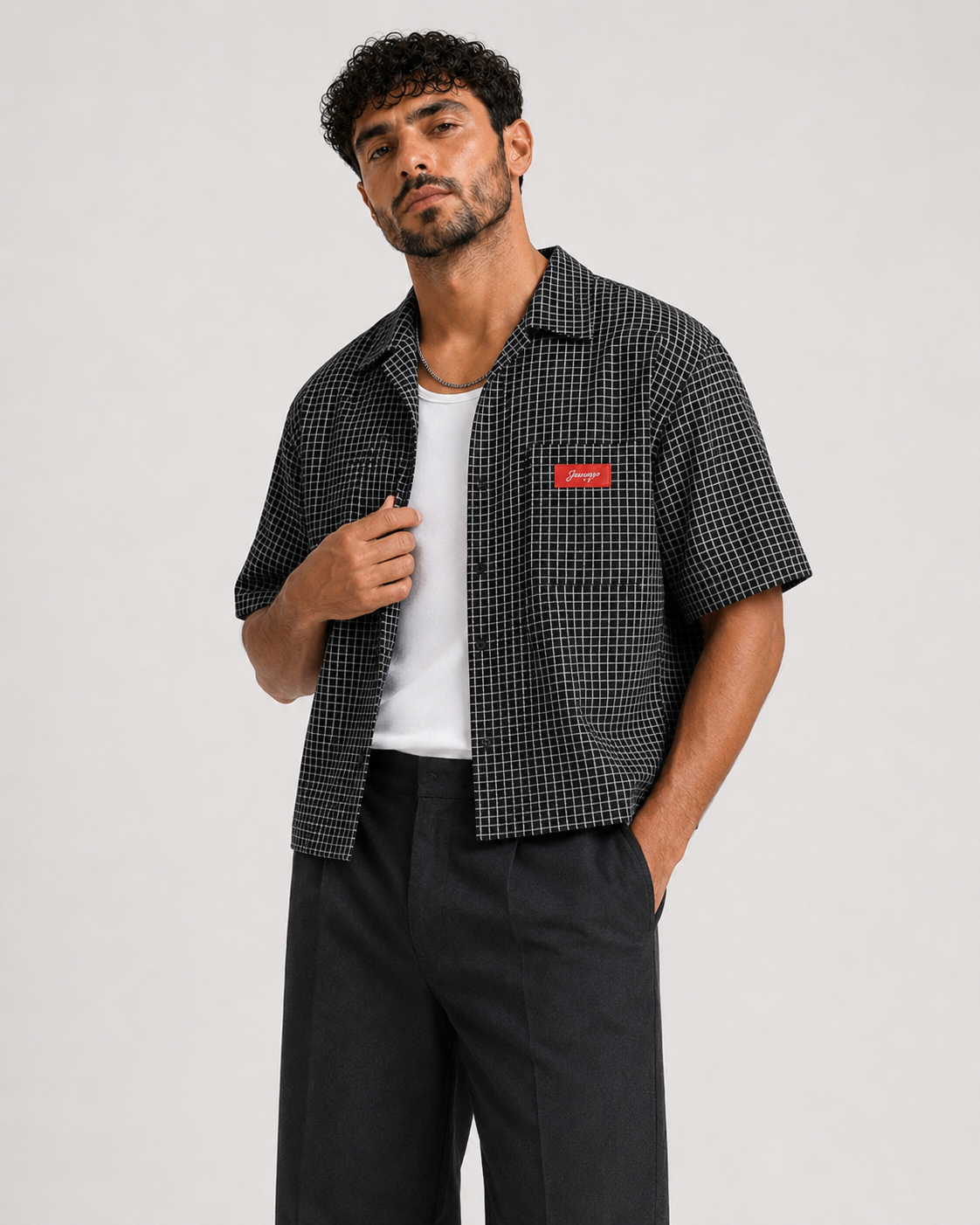 חולצה מכופתרת GRID BLACK
