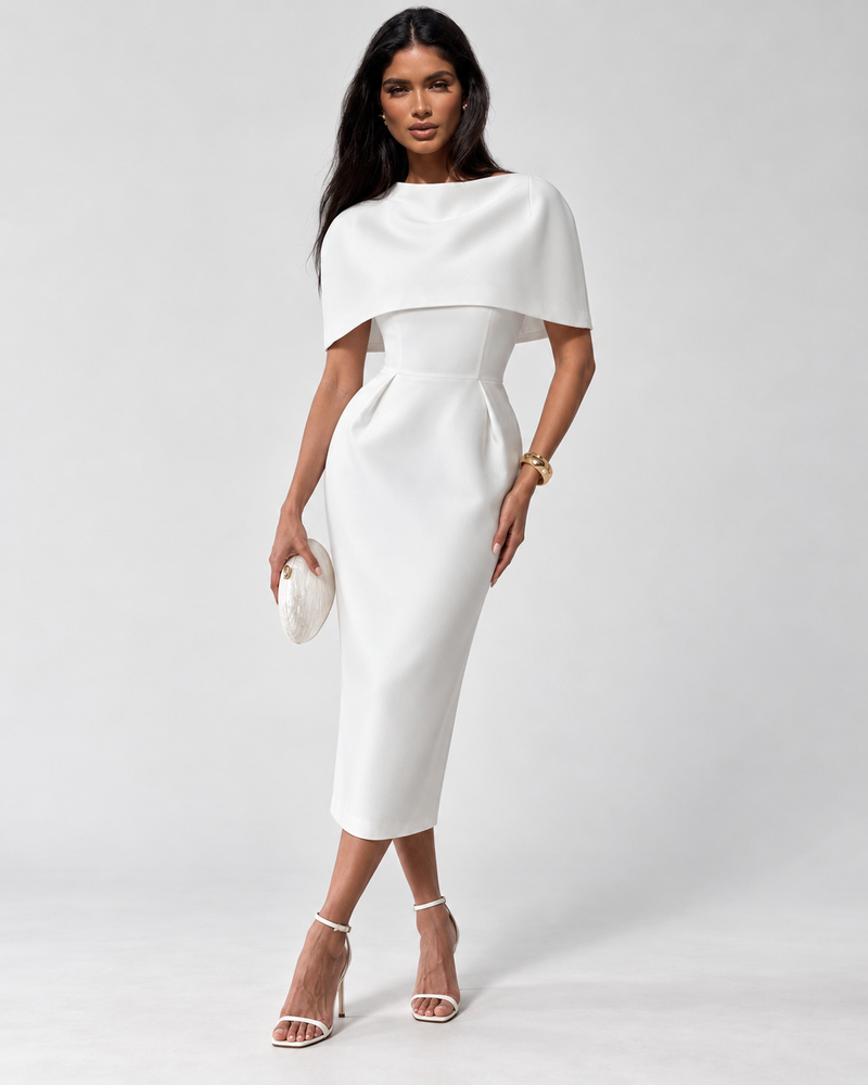 שמלת מידי WHITE ELEGANCE עם עליונית