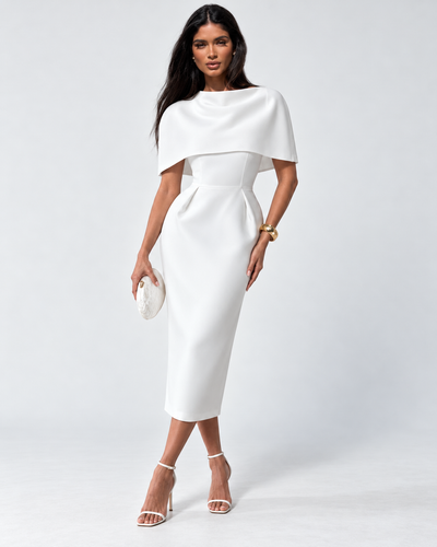 שמלת מידי WHITE ELEGANCE עם עליונית