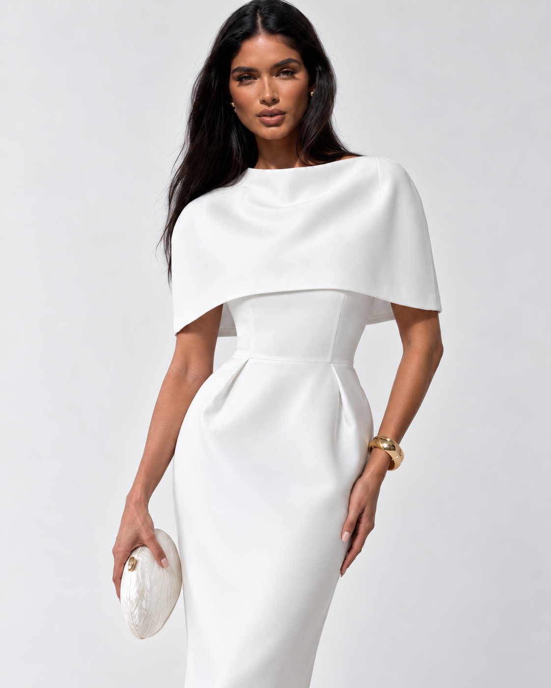 שמלת מידי WHITE ELEGANCE עם עליונית
