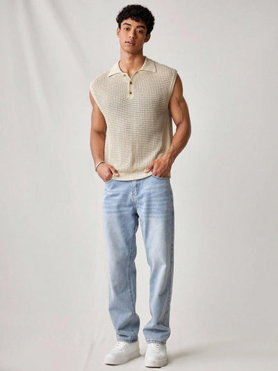 Sleeveless knit polo shirt, American retro light sporty style, suitable for daily commutes, light business casual, weekend outin