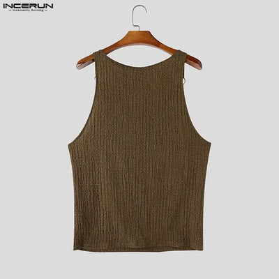 INCERUN Men's Tank Tops Solid Color Sleeveless Pleated Summer Male Vests Streetwear Tops 2026 Fashion Casual Men Clothes S-5XL