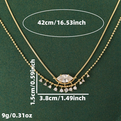 Luxury Copper Necklace for Women with Marquise Artificial Gemstones and Tassel Design, Suitable for Weddings and Banquets.