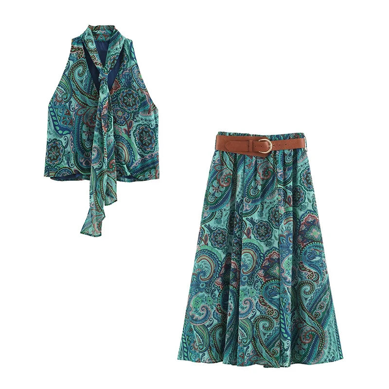 New Women's Sets 2026 Summer Skirts Sets Fashion Printed  Skirts Tops Women's 2-piece Set Chic Party Elegant Youth Sets Summer
