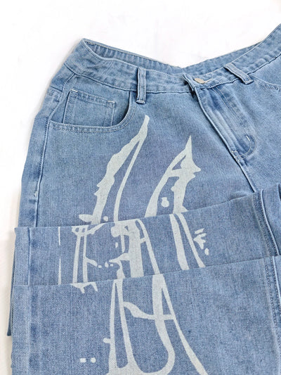LIYS Men's Y2K Gothic Graffiti Print Baggy Ultra Wide Leg Jeans Hip Hop Streetwear Loose Casual Skater Denim Pants Unisex