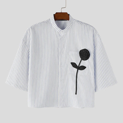 INCERUN Men Shirt Striped Patchwork Stand Collar Short Sleeve Crop Tops For Man Summer Streetwear Loose 2026 Fashion Men Clothes