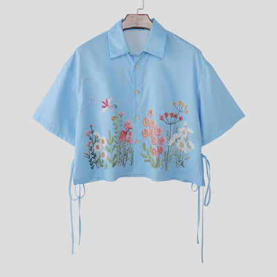 INCERUN Men Shirt Flower Printing Lapel Short Sleeve Summer Men Clothes Streetwear Loose 2026 Fashion Casual Tops Shirts For Man