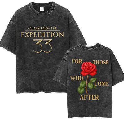 Vintage Washed Clair Obscur Expédition 33 T-shirt Men's Gothic Fashion Harajuku T-shirts Man Clothing Loose Short Sleeve T Shirt
