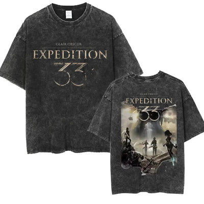 Vintage Washed Clair Obscur Expédition 33 T-shirt Men's Gothic Fashion Harajuku T-shirts Man Clothing Loose Short Sleeve T Shirt