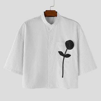 INCERUN Men Shirt Striped Patchwork Stand Collar Short Sleeve Crop Tops For Man Summer Streetwear Loose 2026 Fashion Men Clothes