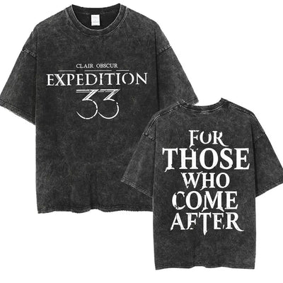 Vintage Washed Clair Obscur Expédition 33 T-shirt Men's Gothic Fashion Harajuku T-shirts Man Clothing Loose Short Sleeve T Shirt