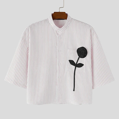 INCERUN Men Shirt Striped Patchwork Stand Collar Short Sleeve Crop Tops For Man Summer Streetwear Loose 2026 Fashion Men Clothes