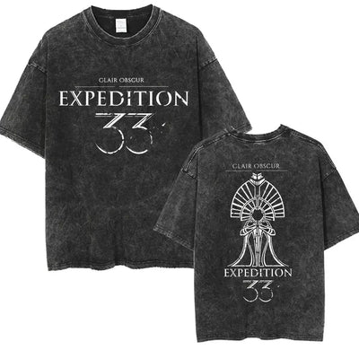 Vintage Washed Clair Obscur Expédition 33 T-shirt Men's Gothic Fashion Harajuku T-shirts Man Clothing Loose Short Sleeve T Shirt