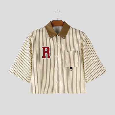 INCERUN Men's Shirt Striped Patchwork Color-block Lapel Half Sleeve Menswear Clothing Streetwear Loose 2026 Camisa Fashion Tops