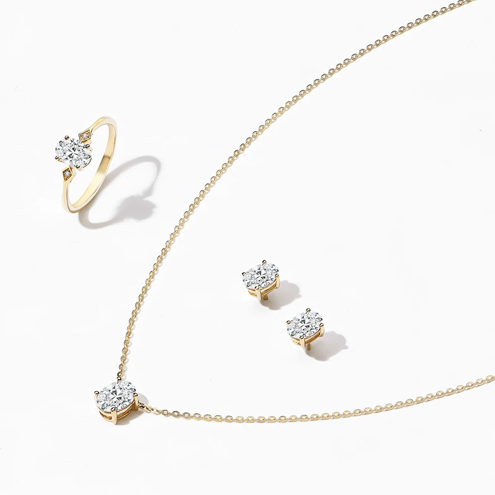 סט מואסנייט שרשרת+טבעת+עגילים דגם Lur