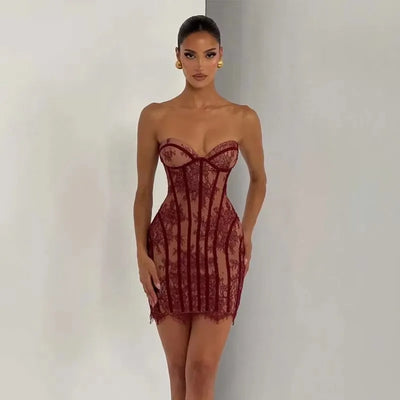 Townlike Lace Patchwork Pleated Dress Women Spaghetti Strap Mini 2026 Spring Summer Dress Evening Nightclub Sexy Party Dresses