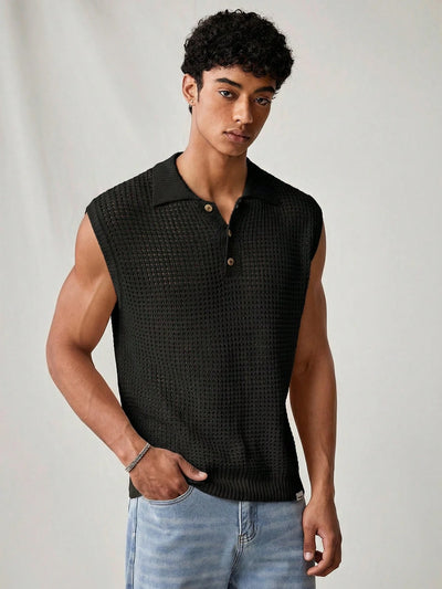 Sleeveless knit polo shirt, American retro light sporty style, suitable for daily commutes, light business casual, weekend outin