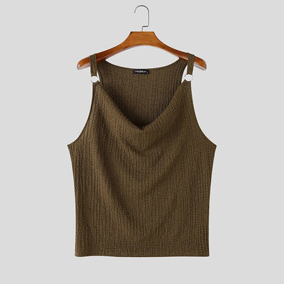INCERUN Men's Tank Tops Solid Color Sleeveless Pleated Summer Male Vests Streetwear Tops 2026 Fashion Casual Men Clothes S-5XL