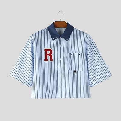 INCERUN Men's Shirt Striped Patchwork Color-block Lapel Half Sleeve Menswear Clothing Streetwear Loose 2026 Camisa Fashion Tops