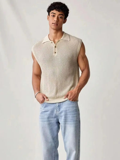 Sleeveless knit polo shirt, American retro light sporty style, suitable for daily commutes, light business casual, weekend outin