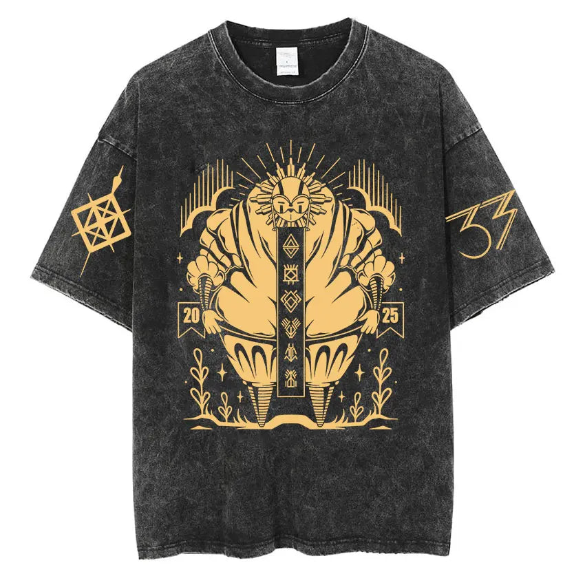 Vintage Washed Clair Obscur Expédition 33 T-shirt Men's Gothic Fashion Harajuku T-shirts Man Clothing Loose Short Sleeve T Shirt