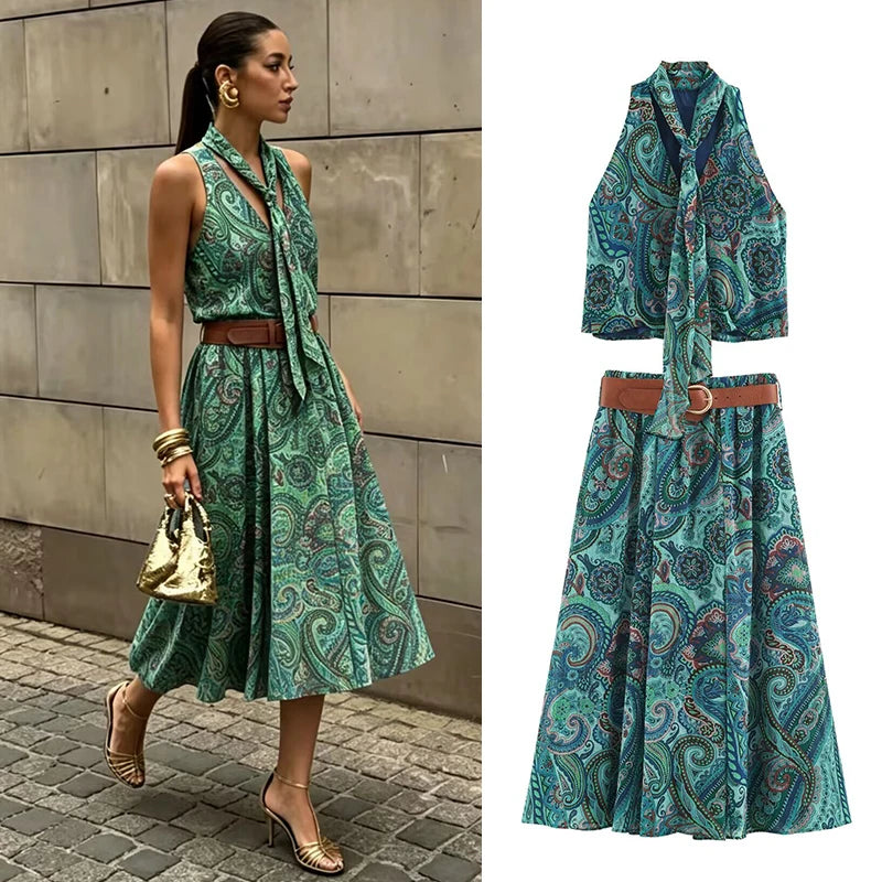 New Women's Sets 2026 Summer Skirts Sets Fashion Printed  Skirts Tops Women's 2-piece Set Chic Party Elegant Youth Sets Summer
