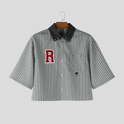 INCERUN Men's Shirt Striped Patchwork Color-block Lapel Half Sleeve Menswear Clothing Streetwear Loose 2026 Camisa Fashion Tops