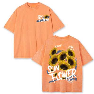 Lift Is Good Beautiful Sunflower Print Washed T Shirts Women Soft Cotton T-Shirt Street Creative Short Sleeve Summer Casual Tops