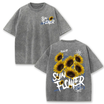 Lift Is Good Beautiful Sunflower Print Washed T Shirts Women Soft Cotton T-Shirt Street Creative Short Sleeve Summer Casual Tops