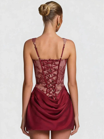 Townlike Lace Patchwork Pleated Dress Women Spaghetti Strap Mini 2026 Spring Summer Dress Evening Nightclub Sexy Party Dresses