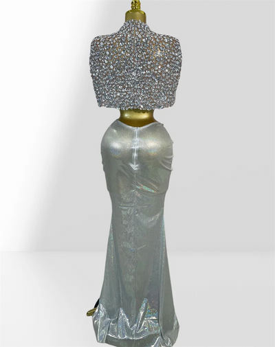 Stylish Expose Wasit Woman Set Luxury Crystal Cloak AndLong Mermaid Skirt  2 Pieces Birthday Party Dress Wedding Party Vestido
