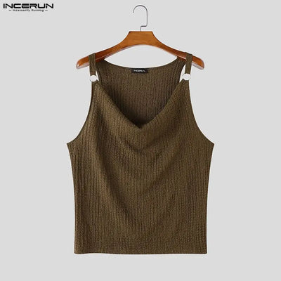 INCERUN Men's Tank Tops Solid Color Sleeveless Pleated Summer Male Vests Streetwear Tops 2026 Fashion Casual Men Clothes S-5XL